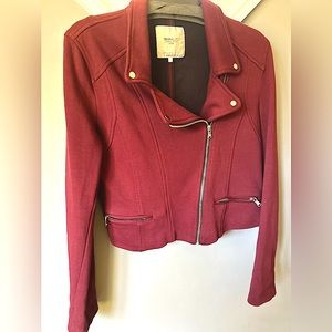 Zara Burgundy Moto Cropped Jacket